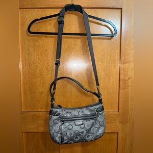 Coach Gray Rhinestone Accented Signature Hobo Purse